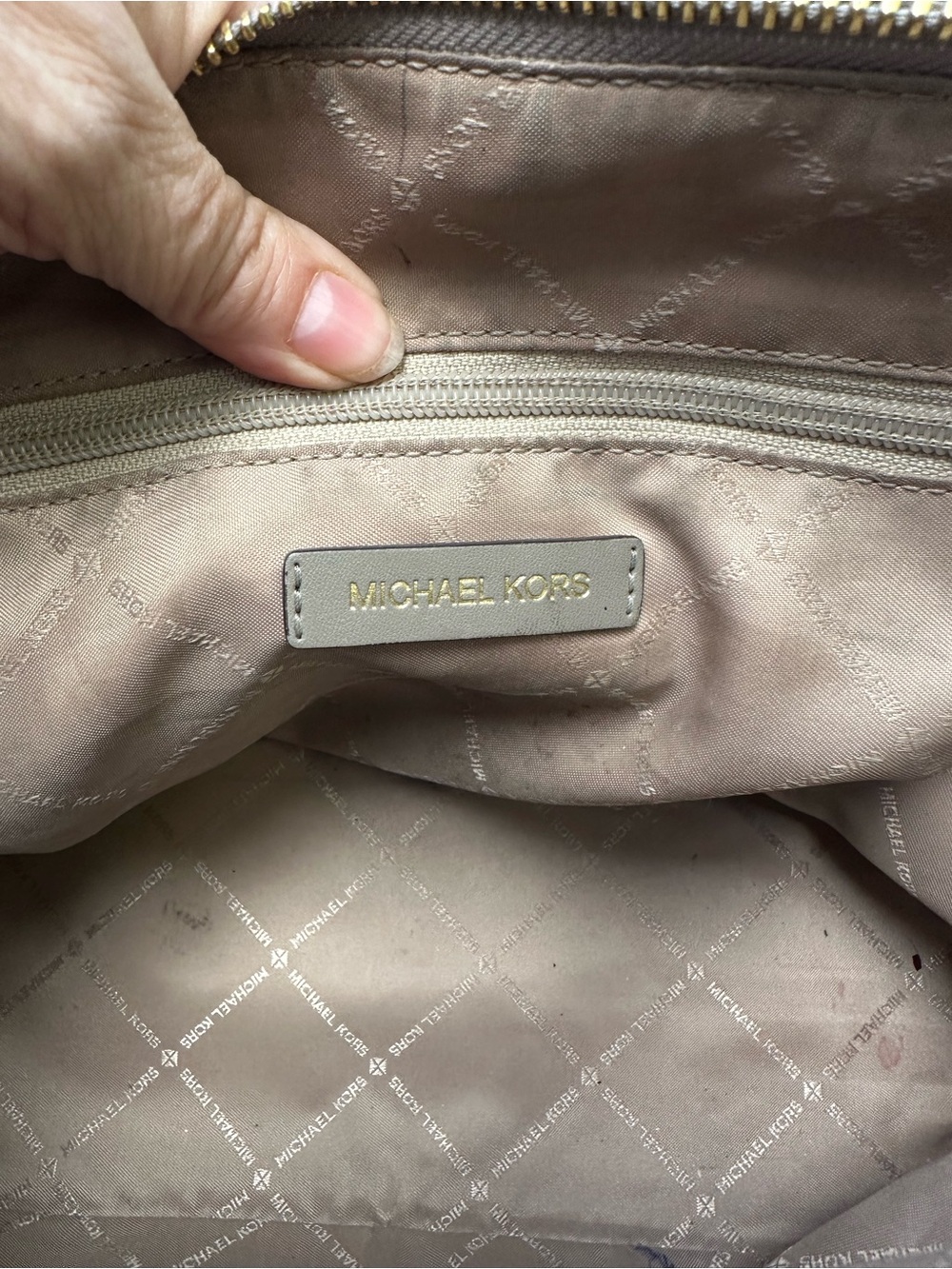 Michael Kors Taupe Pebbled Leather & Suede Satchel Crossbody Bag - Picture 8 of 8